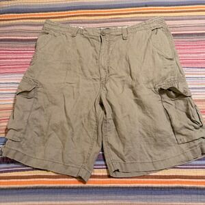 Aigle Mens 100% Linen Cargo Shorts Khaki Utility Size 38 Adjustable Waist